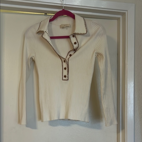Sezane Cream Sweater with Brown Trim - Picture 1 of 4